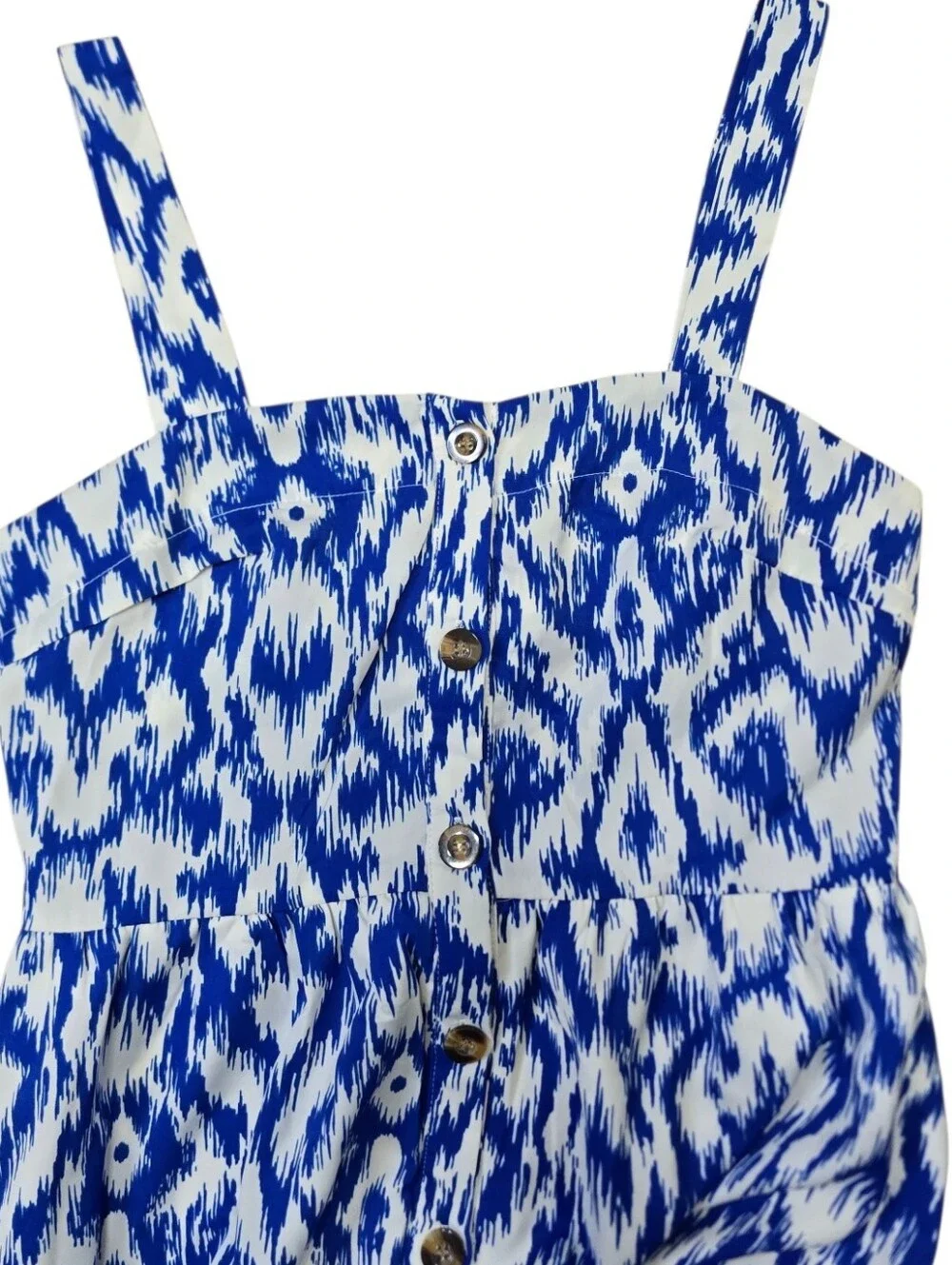 Cupshe Ruffle My Feathers Blue White Geo Print Button Front Maxi Dress Small